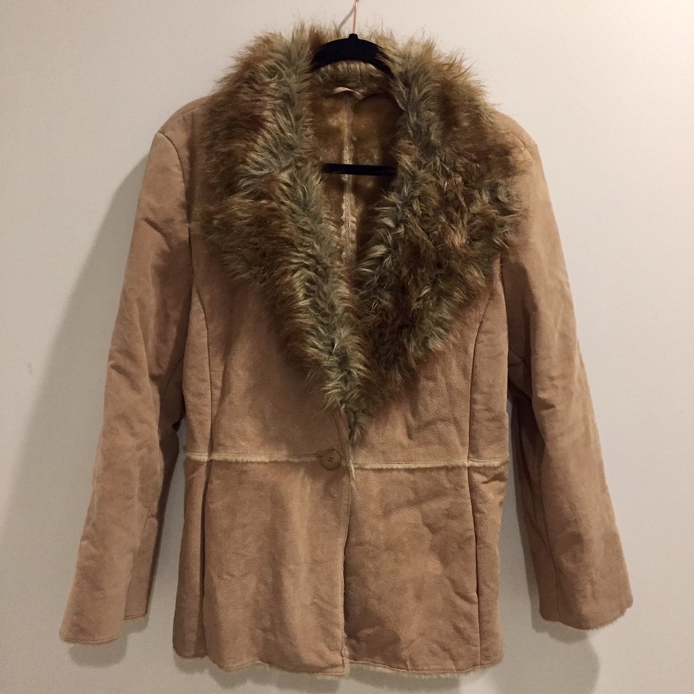 Boho St. John’s Bay leather suede faux fur coat hippie jacket vintage style